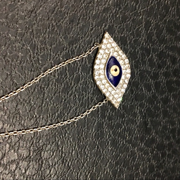 Sterling Silver, Evil Eye🧿 Necklace, w/ Crystals - Picture 7 of 8